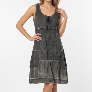 Maloka Made In Portugal Women's Gray Sleeveless Ribbed Tiered Dress Boho